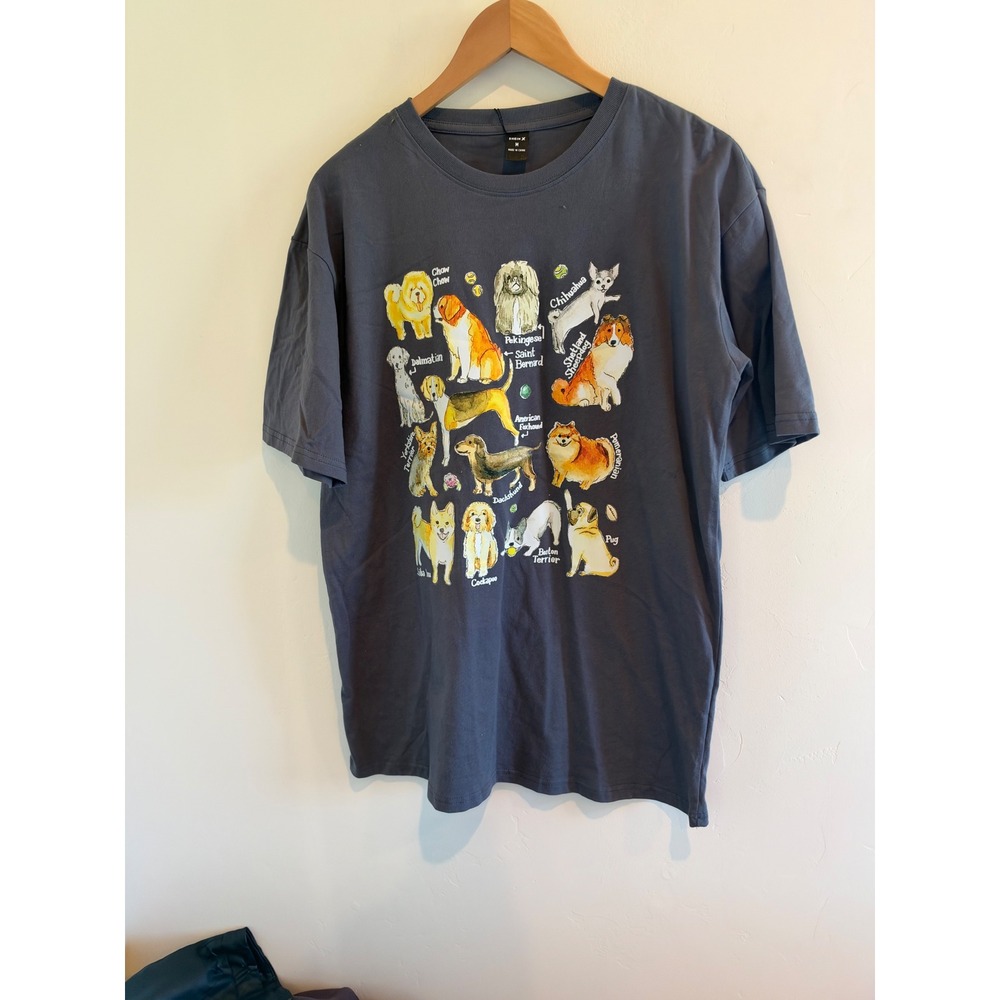 Shein X Dog Breeds Graphic T-Shirt Gray Short Sleeve Crew Neck Women Medium NWT